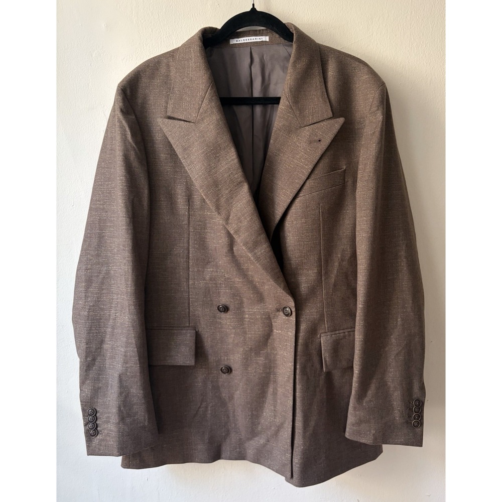 BALDESSARINI Virgin Wool & Metal Double Breasted Metallic Thread Blazer Coat 50